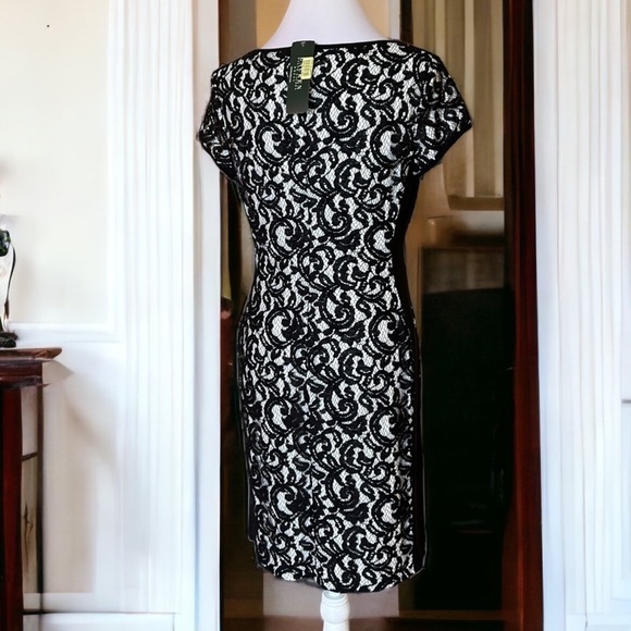 NWT Lauren Ralph Lauren dress black lace overlay cream Sz 10 | LISTED @ 65% OFF - Picture 11 of 16